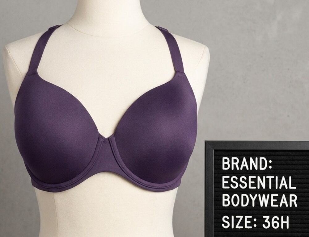 Essential Bodywear Rear Close Racerback Underwire Bra 36H Dark Purple Plum EUC
